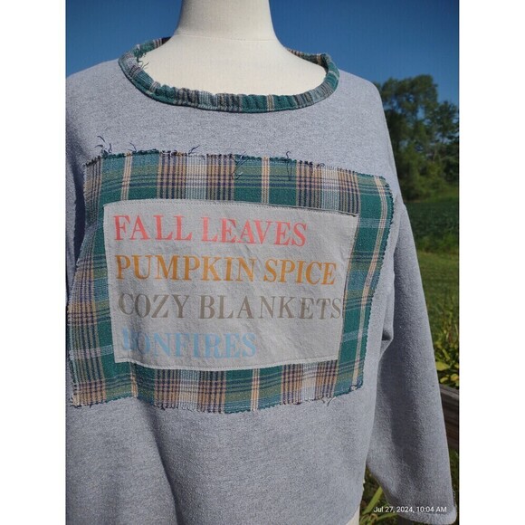Custom Sweatshirt Oversized Boho Patchwork Plaid Flannel Shabby Chic - Picture 2 of 10